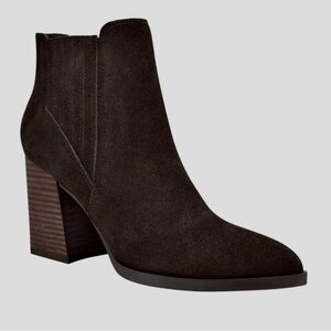 NEW MARC FISHER Ellard Brown Suede Leather Block Heel Leather Boots Booties Sz 9